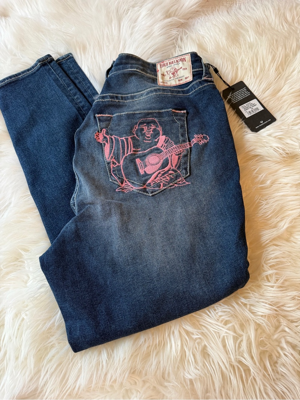 True Religion Men’s Dark Blue Jeans with Pink Buddha